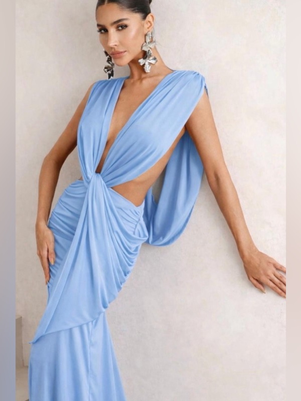 Elegant Light Blue Draped Evening Gown